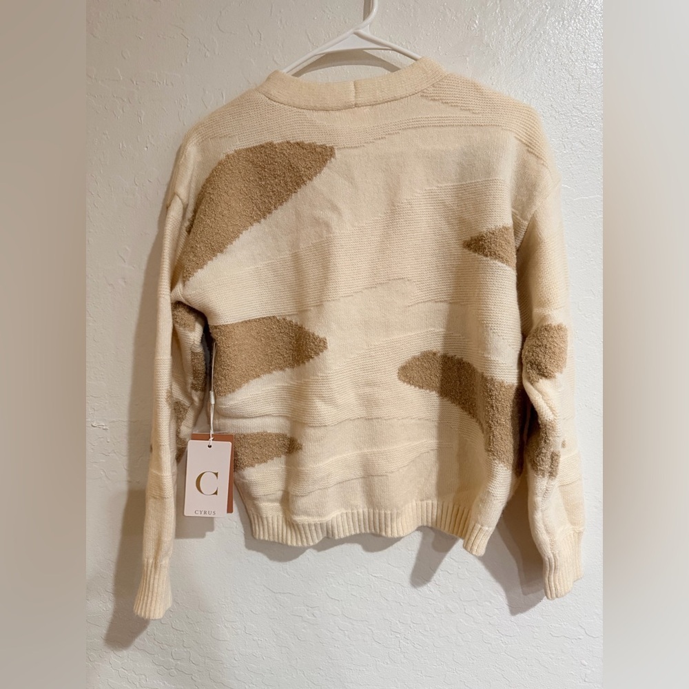 Cyrus Button Front Cream and Camel Cardigan Sweater size S - Picture 4 of 12